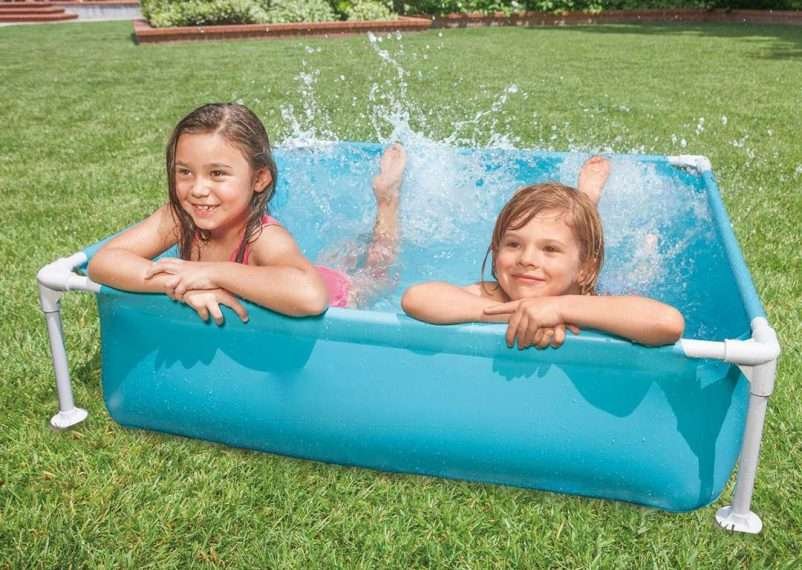 Bestway 56217 | Size 6.4 x 4.9 x 1.00 Ft | Rectangular Metal Frame Portable Ready-Made Swimming Pool