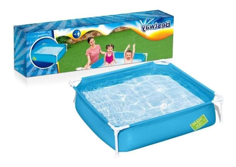 Bestway 56217 | Size 6.4 x 4.9 x 1.00 Ft | Rectangular Metal Frame Portable Ready-Made Swimming Pool