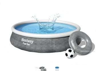 Bestway 57376 | Size 13.0 x 13.0 x 3.0 Ft | Inflatable Round Fast Set Portable Ready-Made Swimming Pool