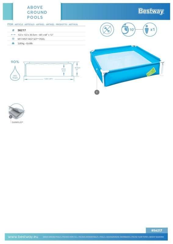 Bestway 56217 | Size 6.4 x 4.9 x 1.00 Ft | Rectangular Metal Frame Portable Ready-Made Swimming Pool