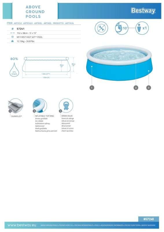 Bestway 57241 | Size 5.0 x 5.0 x 1.33 Ft | Inflatable Round Fast Set Portable Ready-Made Swimming Pool