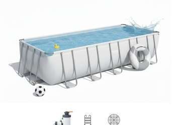 Bestway 5612B | Size 21.0 x 9.0 x 4.30 Ft | Power Steel Rectangular Metal Frame Portable Ready-Made Swimming Pool