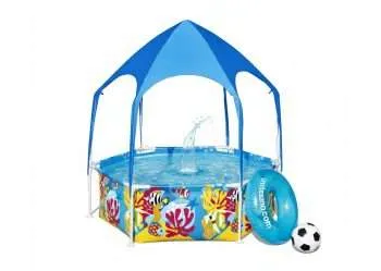 Bestway 5618T | Size 6.0 x 6.0 x 1.6 Ft | Steel Pro Round Metal Frame Portable Splash-in-Shade Swimming Pool
