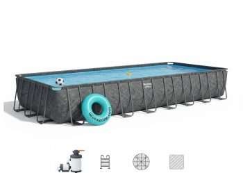 Bestway 561KJ | Size 31.4 x 16.0 x 4.33 Ft | APX Rectangular Metal Frame Portable Ready-Made Swimming Pool
