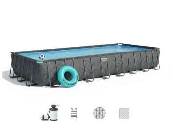 Bestway 561KJ | Size 31.4 x 16.0 x 4.33 Ft | APX Rectangular Metal Frame Portable Ready-Made Swimming Pool
