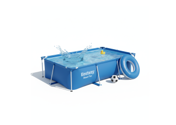 Bestway 56401 | Size 7.3 x 4.9 x 1.30 Ft | Steel Pro Rectangular Metal Frame Portable Above Ground Swimming Pool