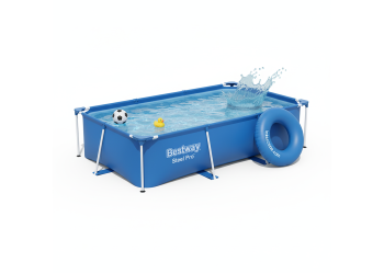 Bestway 56403 | Size 8.6 x 5.6 x 2.00 Ft | Steel Pro Rectangular Metal Frame Portable Above Ground Swimming Pool