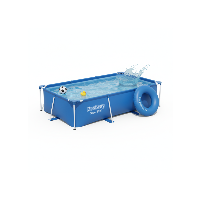 Bestway 56403 | Size 8.6 x 5.6 x 2.00 Ft | Steel Pro Rectangular Metal Frame Portable Above Ground Swimming Pool