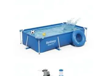 Bestway 56411 | Size 9.1 x 6.7 x 2.10 Ft | Steel Pro Rectangular Metal Frame Portable Ready-Made Swimming Pool