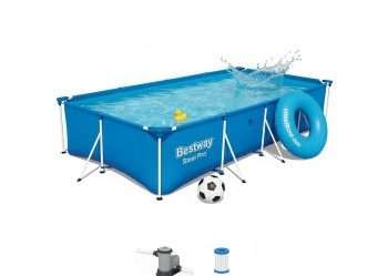Bestway 56424 | Size 13.1 x 6.11 x 2.60 Ft | Steel Pro Rectangular Metal Frame Portable Ready-Made Swimming Pool