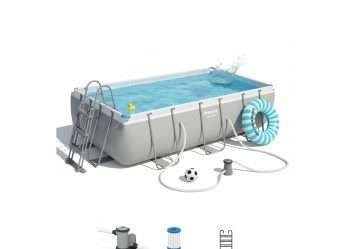 Bestway 56441 | Size 13.3 x 6.5 x 3.20 Ft | Power Steel Rectangular Metal Frame Portable Ready-Made Swimming Pool