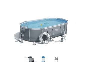 Bestway 56448 | Size 16.0 x 10.0 x 3.50 Ft | Power Steel Oval Metal Frame Portable Ready-Made Swimming Pool