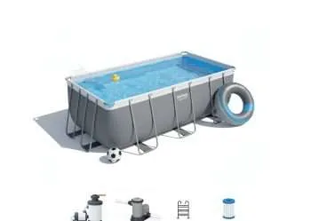 Bestway 56456 | Size 13.6 x 6.7 x 4.00 Ft | Power Steel Rectangular Metal Frame Portable Ready-Made Swimming Pool
