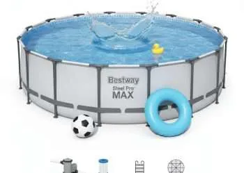 Bestway 56462 | Size 17.8 x 17.8 x 4.00 Ft | Steel Pro MAX Round Metal Frame Portable Ready-Made Swimming Pool