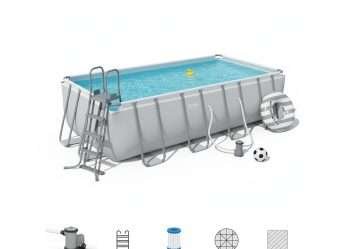 Bestway 56465 | Size 18.0 x 8.98 x 4.00 Ft | Power Steel Rectangular Metal Frame Portable Ready-Made Swimming Pool