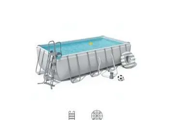 Bestway 56475 | Size 25.5 x 13.5 x 4.30 Ft | Power Steel Rectangular Metal Frame Portable Ready-Made Swimming Pool