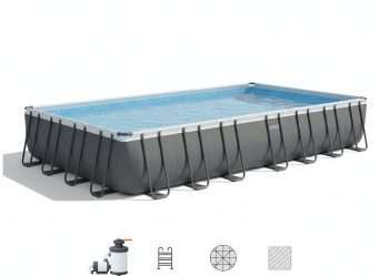 Bestway 56623 | Size 31.4 x 16.0 x 4.33 Ft | Power Steel Rectangular Metal Frame Portable Ready-Made Swimming Pool
