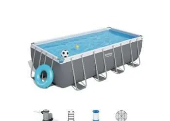 Bestway 56670 | Size 16.0 x 8.0 x 4.00 Ft | Power Steel Rectangular Metal Frame Portable Ready-Made Swimming Pool