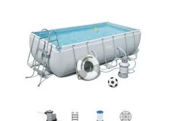 Bestway 56671 | Size 17.3 x 9.4 x 4.00 Ft | Power Steel Rectangular Metal Frame Portable Ready-Made Swimming Pool