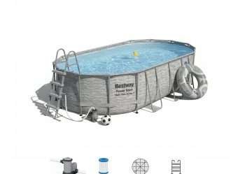 Bestway 56716 | Size 18.0 x 9.0 x 4.00 Ft | Power Steel Vista Series Oval Metal Frame Portable Ready-Made Swimming Pool