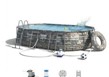 Bestway 56719 | Size 20.0 x 12.0 x 4.00 Ft | Power Steel Oval Metal Frame Portable Ready-Made Swimming Pool