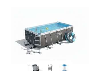Bestway 56721 | Size 13.0 x 6.11 x 3.50 Ft | Power Steel Rectangular Metal Frame Portable Ready-Made Swimming Pool