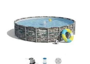 Bestway 56883 | Size 20.0 x 20.0 x 4.50 Ft | Power Steel Round Metal Frame Portable Ready-Made Swimming Pool