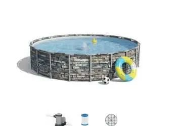 Bestway 56886 | Size 18.0 x 18.0 x 4.33 Ft | Power Steel Round Metal Frame Portable Ready-Made Swimming Pool