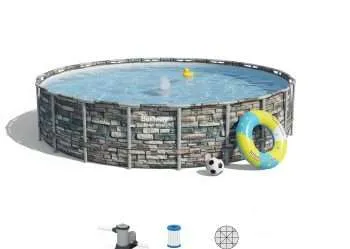Bestway 56889 | Size 22.0 x 22.0 x 4.50 Ft | Power Steel Round Metal Frame Portable Ready-Made Swimming Pool