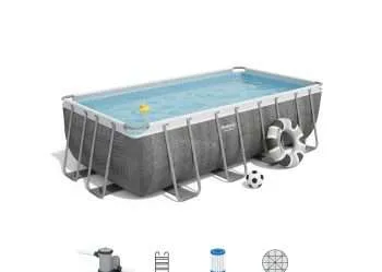 Bestway 56996 | Size 16.0 x 8.0 x 4.00 Ft | Power Steel Rectangular Metal Frame Portable Ready-Made Swimming Pool