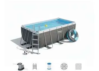Bestway 56998 | Size 18.0 x 9.0 x 4.00 Ft | Power Steel Rectangular Metal Frame Portable Ready-Made Swimming Pool