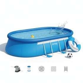 Intex 26191 | Size 18.0 x 10.0 x 3.50 Ft | Easy Set Oval Inflatable Portable Above Ground Swimming Pool