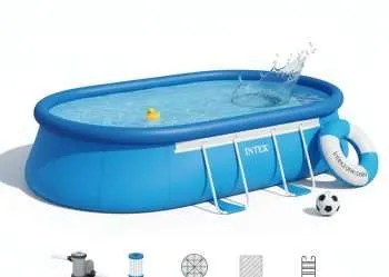 Intex 26191 | Size 18.0 x 10.0 x 3.50 Ft | Easy Set Oval Inflatable Portable Above Ground Swimming Pool
