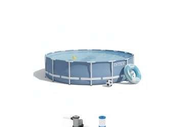 Intex 26728 | Size 15.0 x 15.0 x 2.75 Ft | Prism Frame Round Metal Frame Portable Ready-Made Swimming Pool