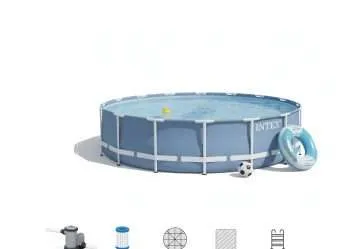 Intex 26752 (Box Dam.) | Size 18.0 x 18.0 x 4.00 Ft | Prism Frame Round Metal Frame Portable Ready-Made Swimming Pool
