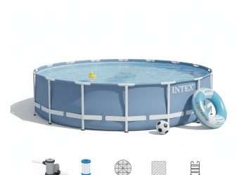 Intex 26762 | Size 24.02 x 24.02 x 4.33 Ft | Prism Frame Round Metal Frame Portable Ready-Made Swimming Pool