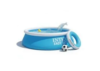 Intex 28101 | Size 6.4 x 6.11 x 2.00 Ft | Easy Set Round Inflatable Portable Above Ground Swimming Pool