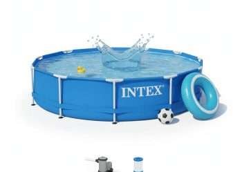 Intex 28212 | Size 12.0 x 12.0 x 2.75 Ft | Round Metal Frame Portable Ready-Made Above Ground Swimming Pool